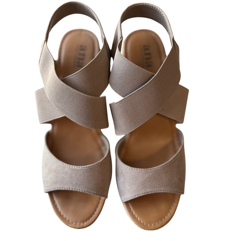 Ana Nautical Beige Elastic Strap Wedge Sandals 3.5" Heel Womens Size 11M - Picture 2 of 14